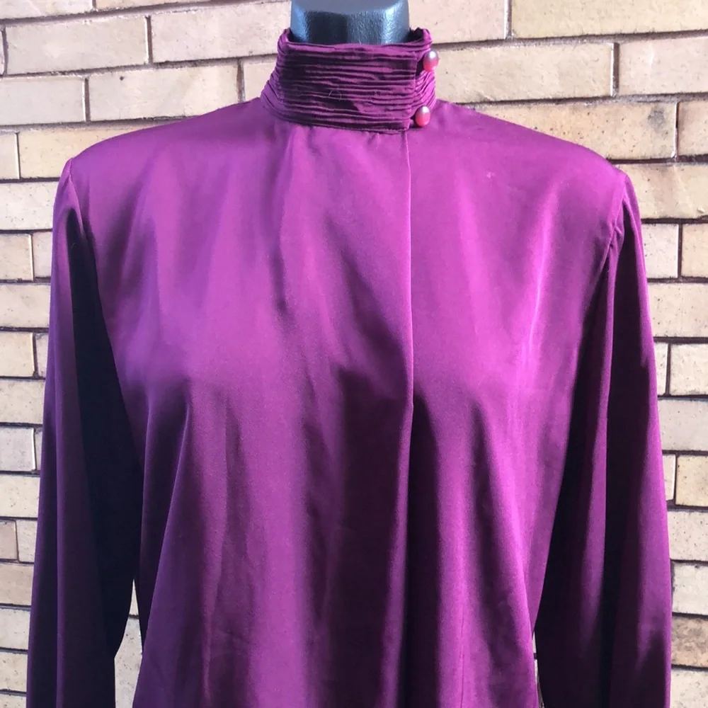 Vintage Pendleton Long Sleeve Button Down high collar raspberry Blouse 8 - Picture 6 of 12